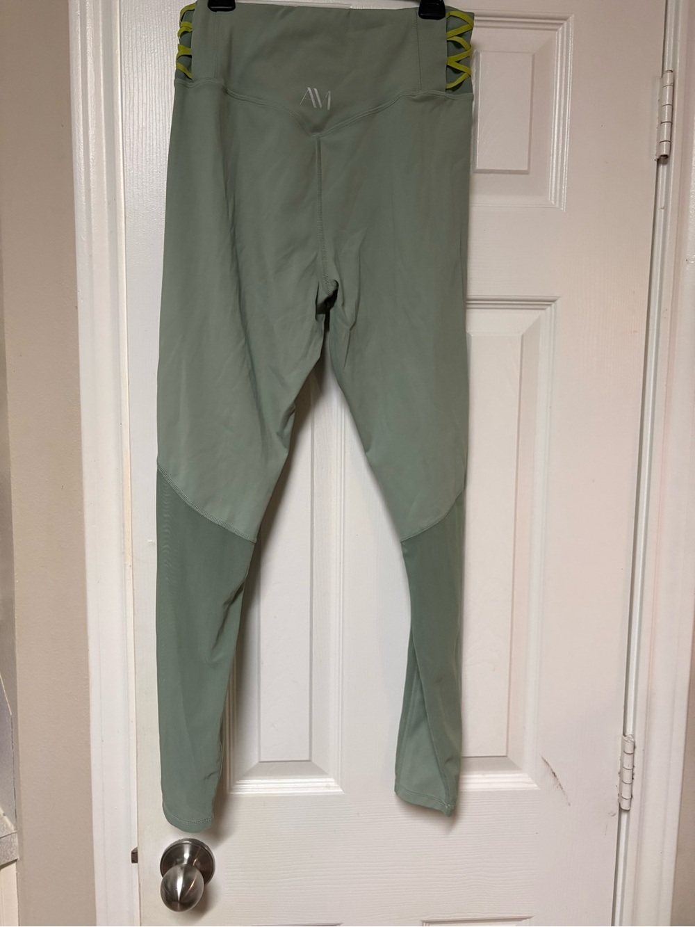 Adore Me Sage Green Lace Up Hip Mesh Panel High Rise Leggings Size M